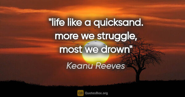 Keanu Reeves quote: "life like a quicksand. more we struggle, most we drown"