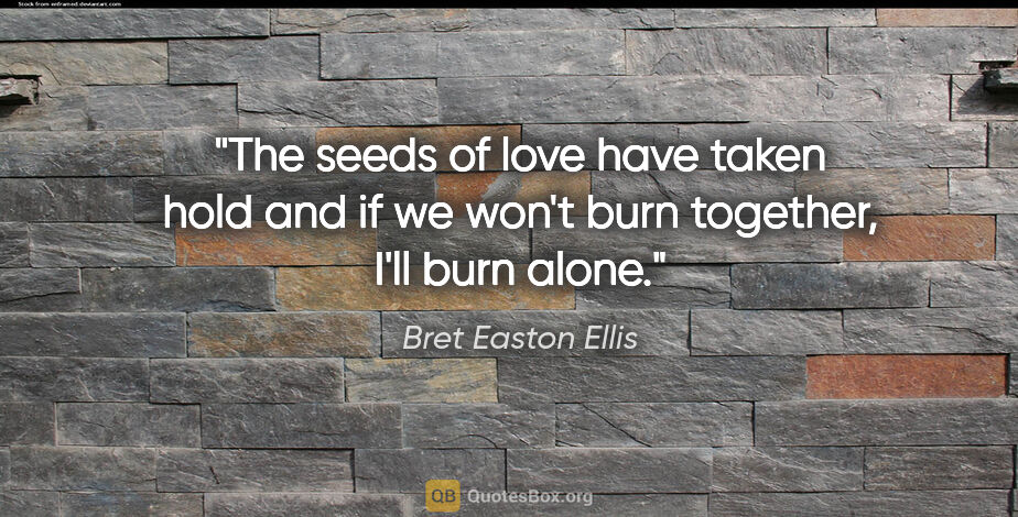 Bret Easton Ellis quote: "The seeds of love have taken hold and if we won't burn..."