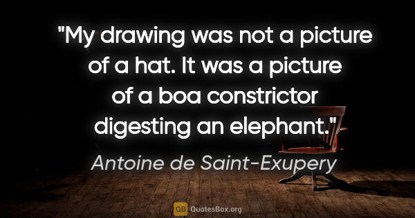 Antoine de Saint-Exupery quote: "My drawing was not a picture of a hat. It was a picture of a..."