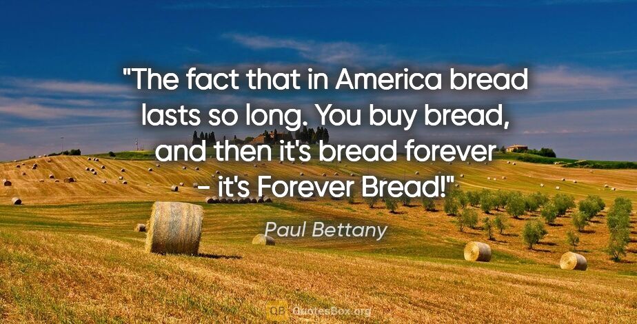 Paul Bettany quote: "The fact that in America bread lasts so long. You buy bread,..."