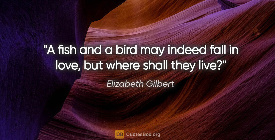 Elizabeth Gilbert quote: "A fish and a bird may indeed fall in love, but where shall..."