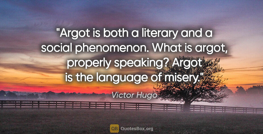 Victor Hugo quote: "Argot is both a literary and a social phenomenon. What is..."