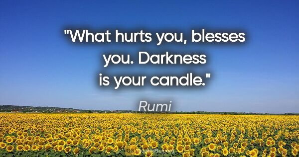 Rumi quote: "What hurts you, blesses you. Darkness is your candle."