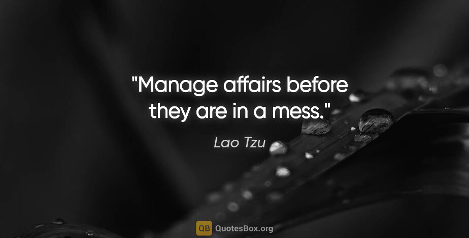 Lao Tzu quote: "Manage affairs before they are in a mess."