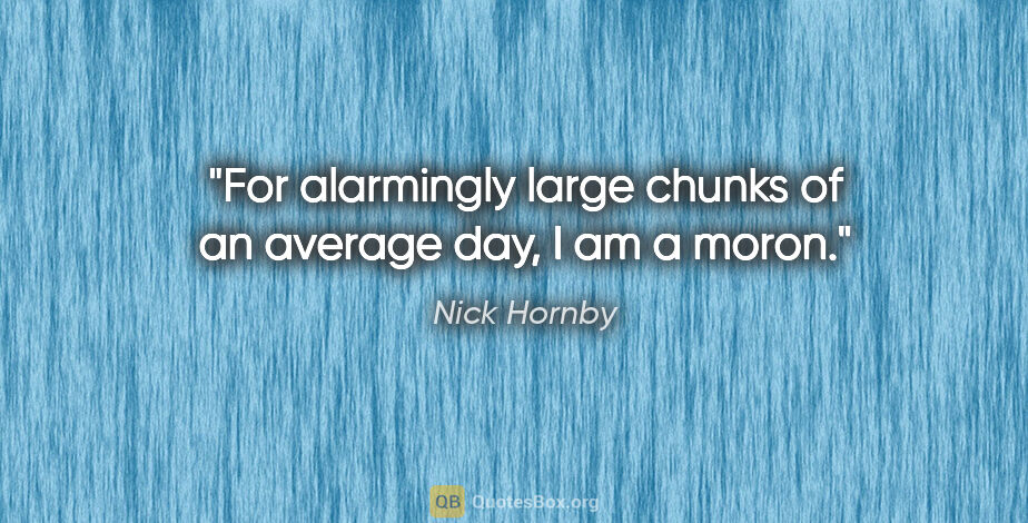 Nick Hornby quote: "For alarmingly large chunks of an average day, I am a moron."