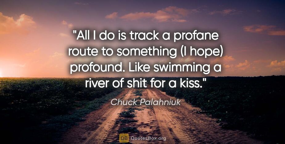 Chuck Palahniuk quote: "All I do is track a profane route to something (I hope)..."