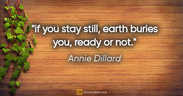 Annie Dillard quote: "if you stay still, earth buries you, ready or not."