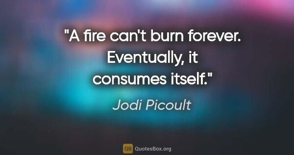 Jodi Picoult quote: "A fire can't burn forever. Eventually, it consumes itself."