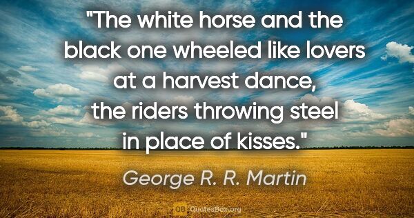 George R. R. Martin quote: "The white horse and the black one wheeled like lovers at a..."
