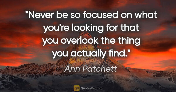 Ann Patchett quote: "Never be so focused on what you're looking for that you..."