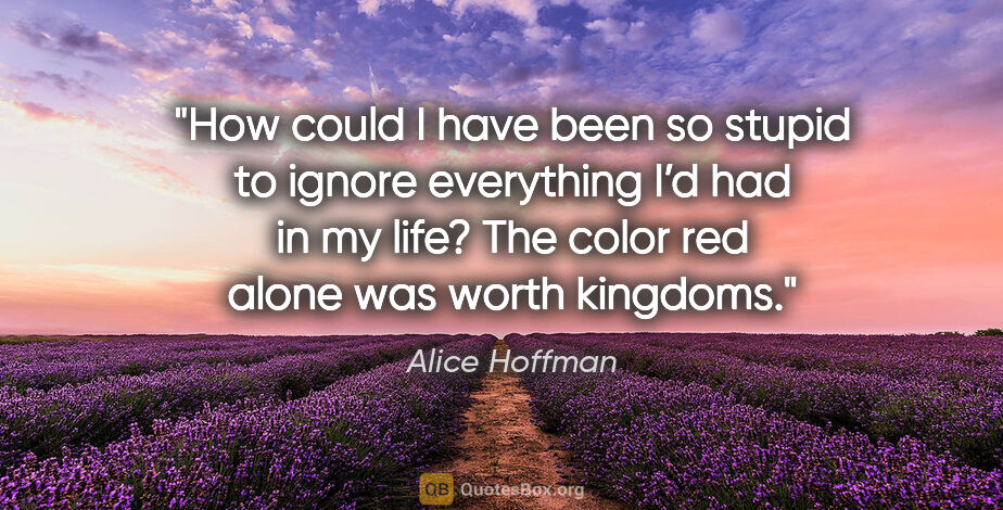 Alice Hoffman quote: "How could I have been so stupid to ignore everything I’d had..."