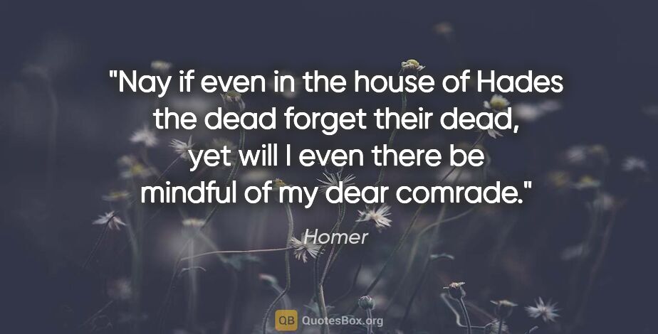 Homer quote: "Nay if even in the house of Hades the dead forget their dead,..."