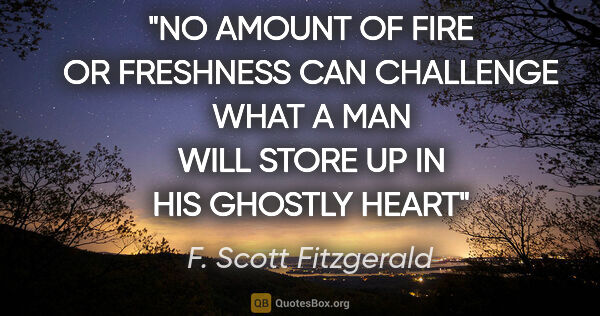 F. Scott Fitzgerald quote: "NO AMOUNT OF FIRE OR FRESHNESS CAN CHALLENGE WHAT A MAN WILL..."