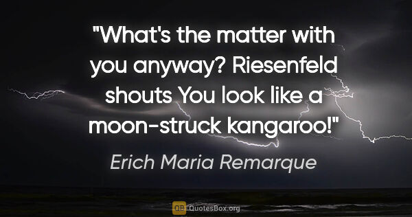 Erich Maria Remarque quote: "What's the matter with you anyway?" Riesenfeld shouts "You..."