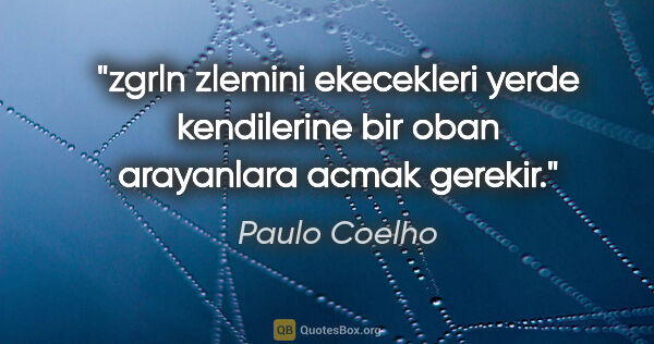 Paulo Coelho quote: "zgrln zlemini ekecekleri yerde kendilerine bir oban arayanlara..."
