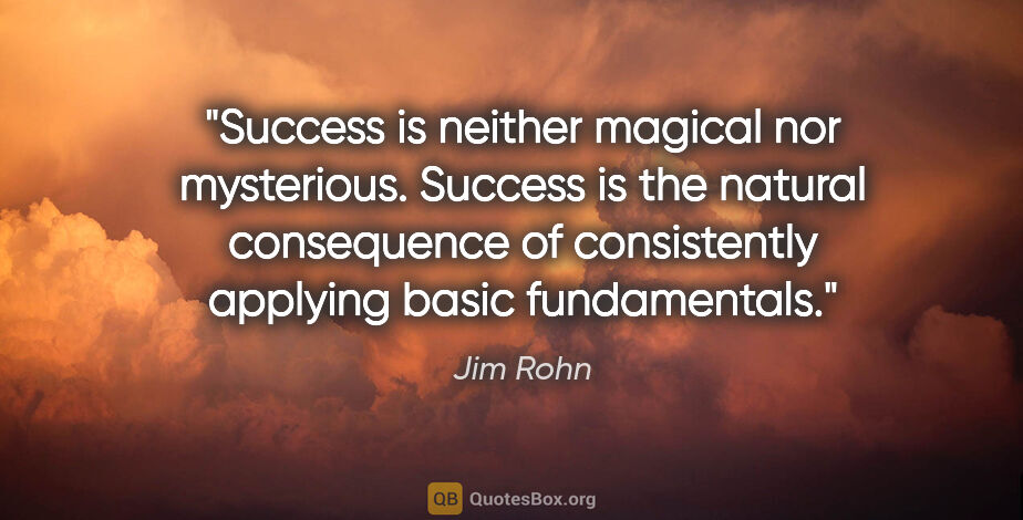 Jim Rohn quote: "Success is neither magical nor mysterious. Success is the..."