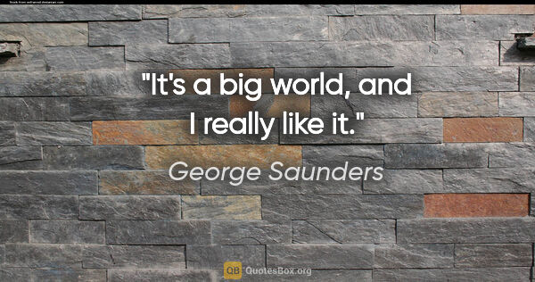 George Saunders quote: "It's a big world, and I really like it."