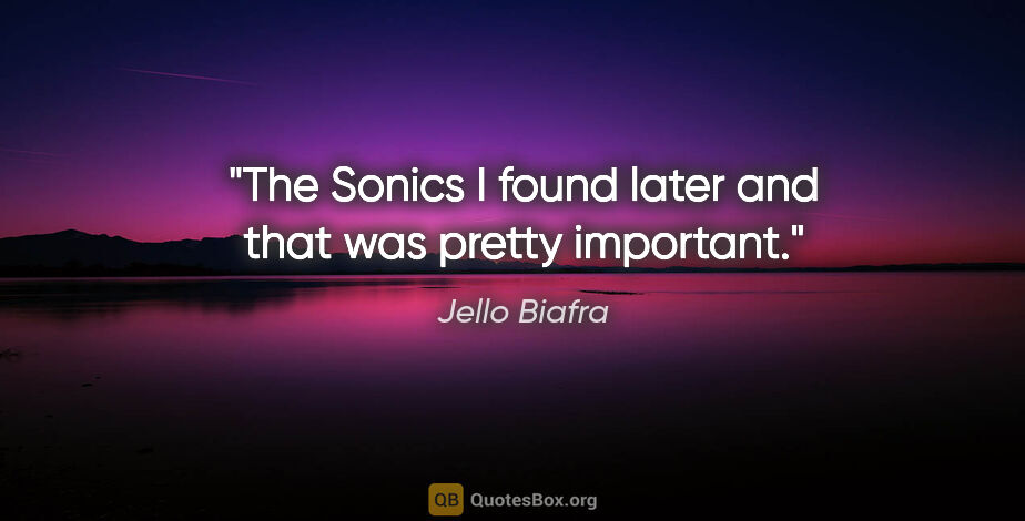 Jello Biafra quote: "The Sonics I found later and that was pretty important."