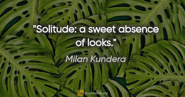 Milan Kundera quote: "Solitude: a sweet absence of looks."