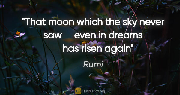 Rumi quote: "That moon which the sky never saw     even in dreams     has..."