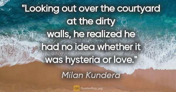 Milan Kundera quote: "Looking out over the courtyard at the dirty walls, he realized..."