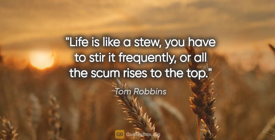 Tom Robbins quote: "Life is like a stew, you have to stir it frequently, or all..."