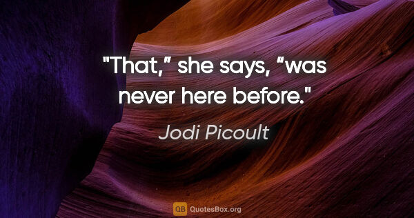 Jodi Picoult quote: "That,” she says, “was never here before."