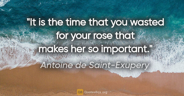 Antoine de Saint-Exupery quote: "It is the time that you wasted for your rose that makes her so..."