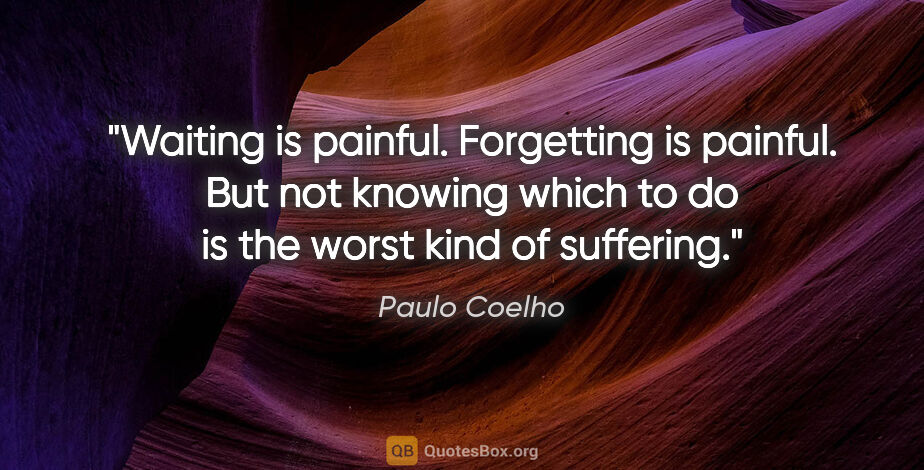 Paulo Coelho quote: "Waiting is painful. Forgetting is painful. But not knowing..."
