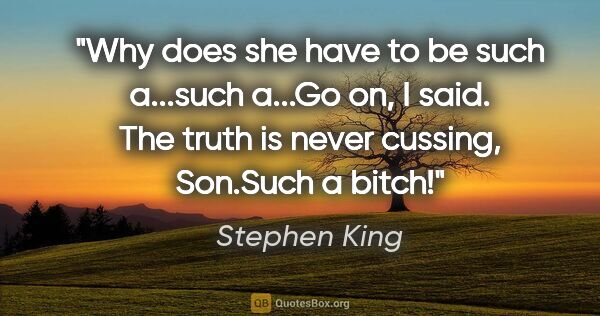 Stephen King quote: "Why does she have to be such a...such a..."Go on," I said...."