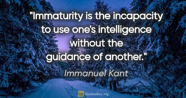 Immanuel Kant quote: "Immaturity is the incapacity to use one's intelligence without..."