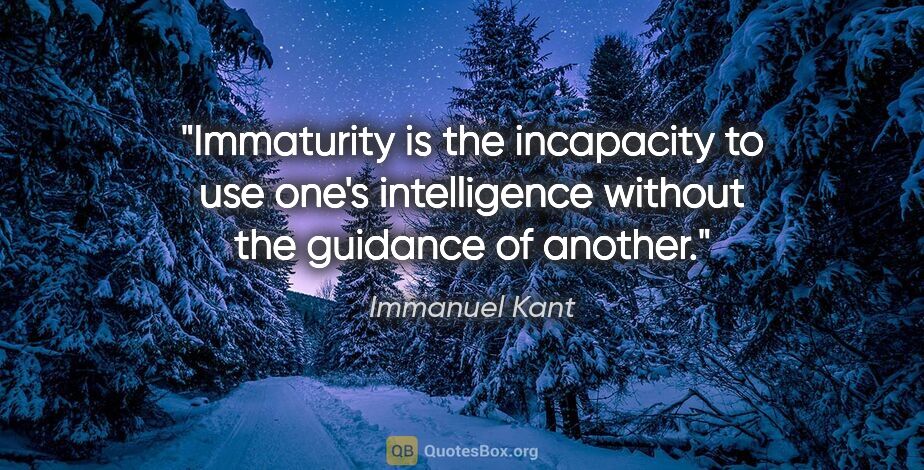 Immanuel Kant quote: "Immaturity is the incapacity to use one's intelligence without..."