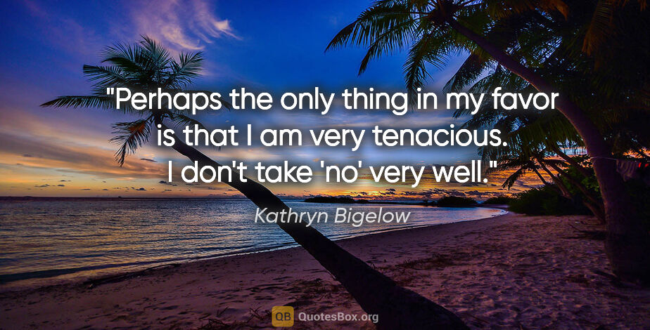 Kathryn Bigelow quote: "Perhaps the only thing in my favor is that I am very..."