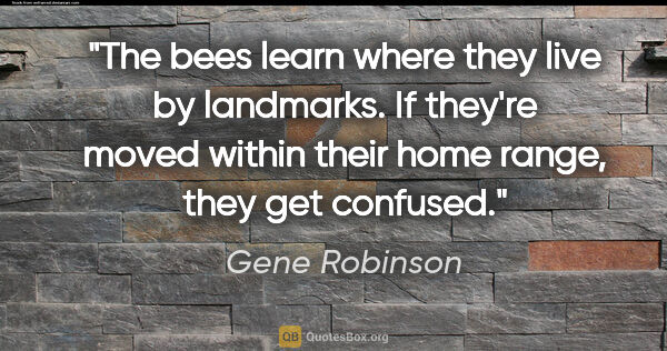 Gene Robinson quote: "The bees learn where they live by landmarks. If they're moved..."