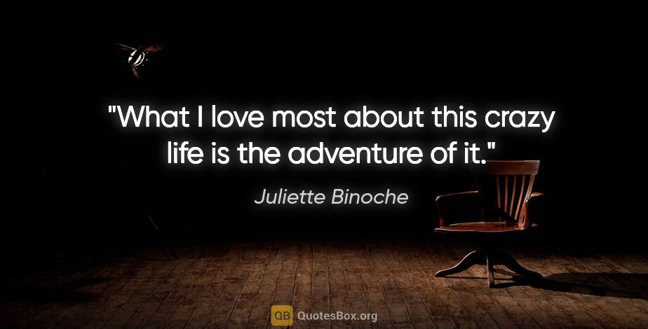Juliette Binoche quote: "What I love most about this crazy life is the adventure of it."