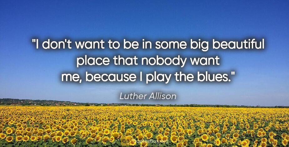 Luther Allison quote: "I don't want to be in some big beautiful place that nobody..."