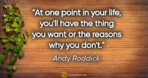 Andy Roddick quote: "At one point in your life, you'll have the thing you want or..."