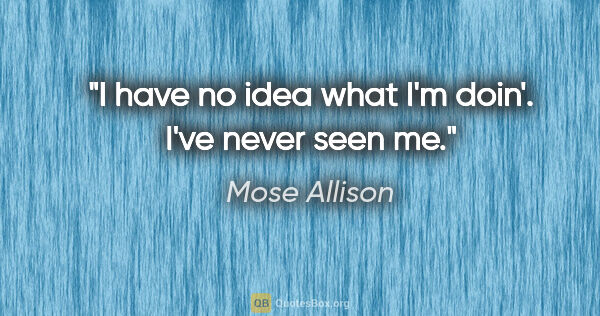 Mose Allison quote: "I have no idea what I'm doin'. I've never seen me."