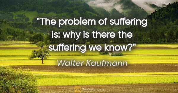 Walter Kaufmann quote: "The problem of suffering is: why is there the suffering we know?"