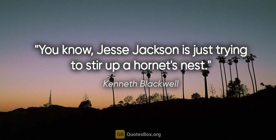 Kenneth Blackwell quote: "You know, Jesse Jackson is just trying to stir up a hornet's..."