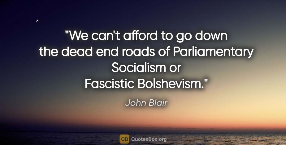 John Blair quote: "We can't afford to go down the dead end roads of Parliamentary..."