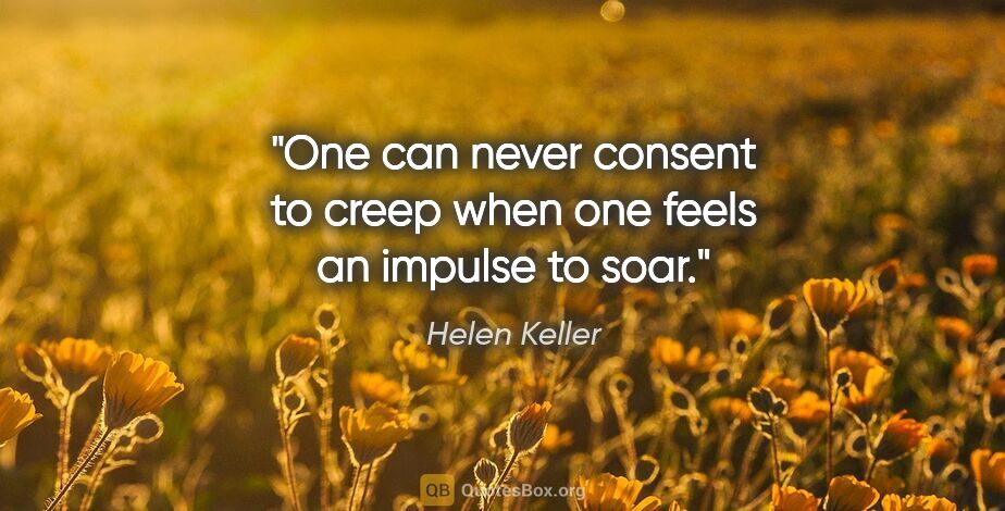 Helen Keller quote: "One can never consent to creep when one feels an impulse to soar."