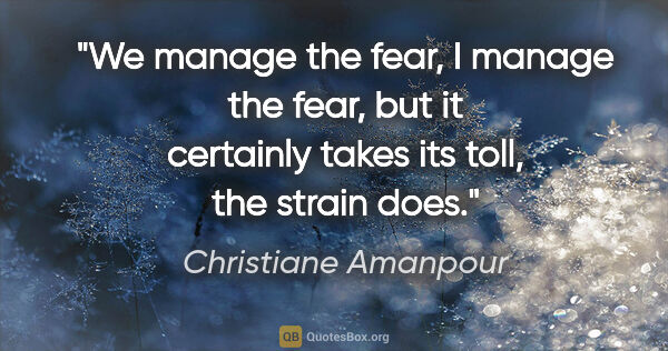 Christiane Amanpour quote: "We manage the fear, I manage the fear, but it certainly takes..."