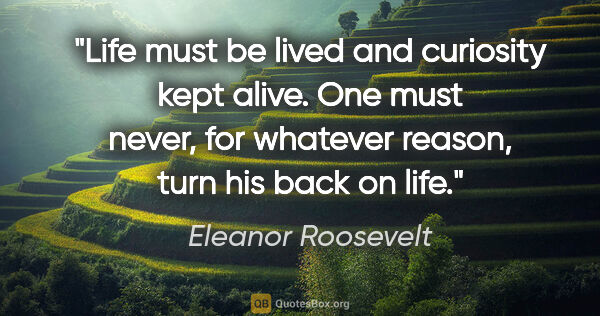 Eleanor Roosevelt quote: "Life must be lived and curiosity kept alive. One must never,..."