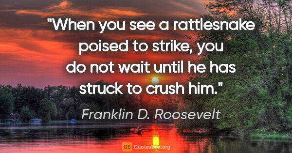 Franklin D. Roosevelt quote: "When you see a rattlesnake poised to strike, you do not wait..."
