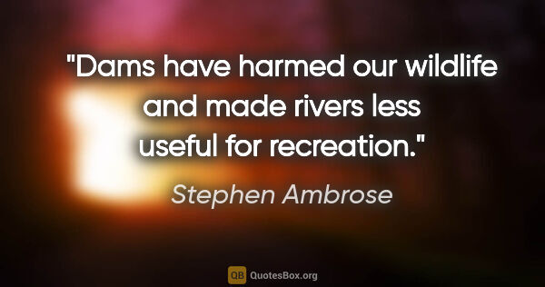 Stephen Ambrose quote: "Dams have harmed our wildlife and made rivers less useful for..."