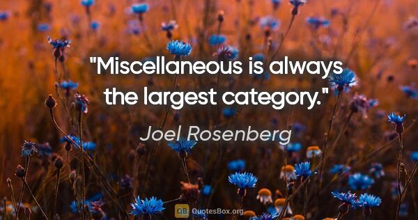 Joel Rosenberg quote: "Miscellaneous is always the largest category."