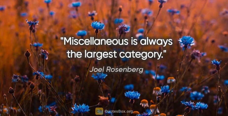 Joel Rosenberg quote: "Miscellaneous is always the largest category."