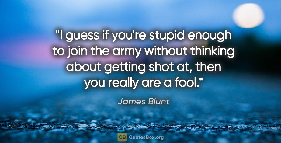 James Blunt quote: "I guess if you're stupid enough to join the army without..."