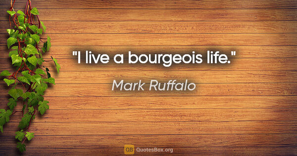 Mark Ruffalo quote: "I live a bourgeois life."